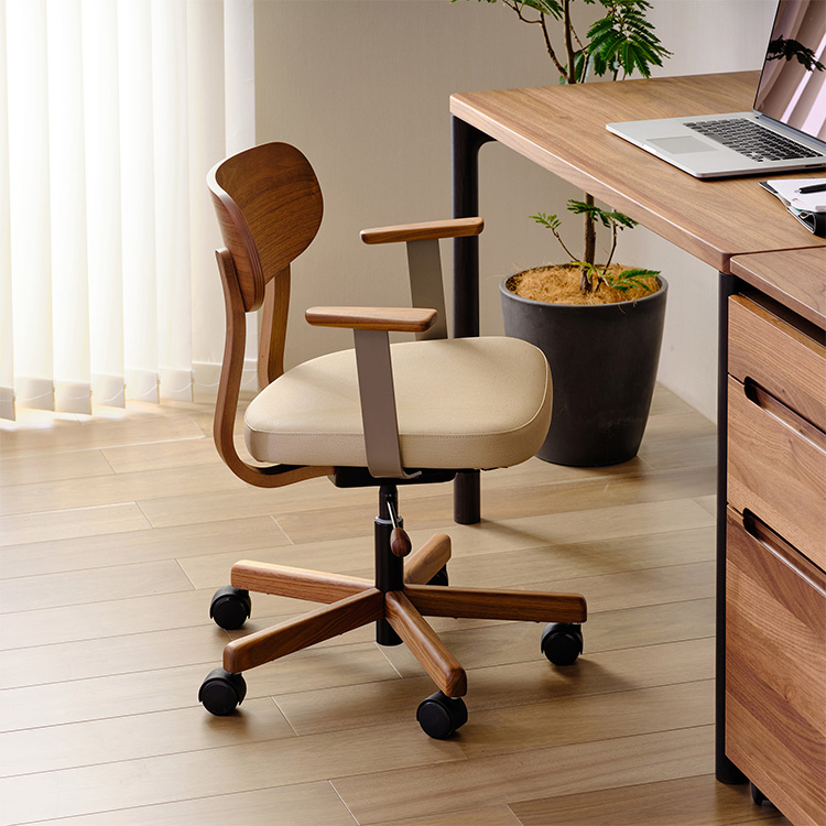 デスクチェア XW3300 肘付 シャンパンゴールド ウォールナット