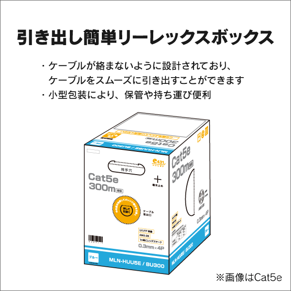 LANケーブル AWG28細径0.3-4P U/UTP Cat.6 リーレックス箱入 300m巻