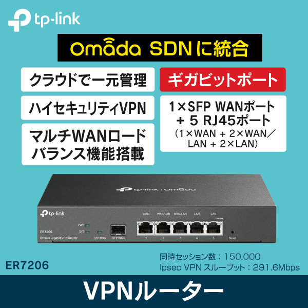 TP-LINK】OmadaギガビットマルチWAN VPNルーター ER7206|e431（いいし
