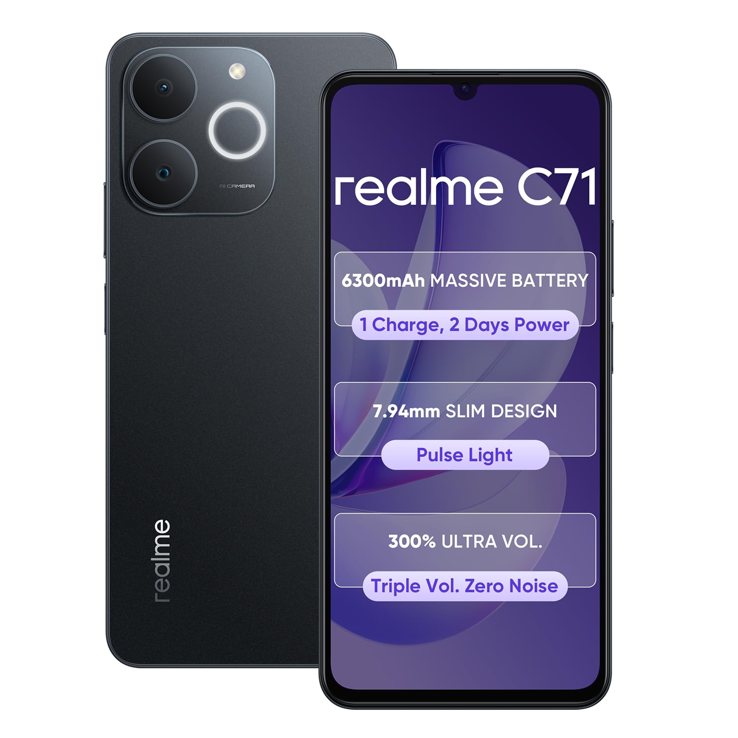 realme C71 4G Smartphone 6GB+128GB Black,6.75 inch Screen, 90Hz