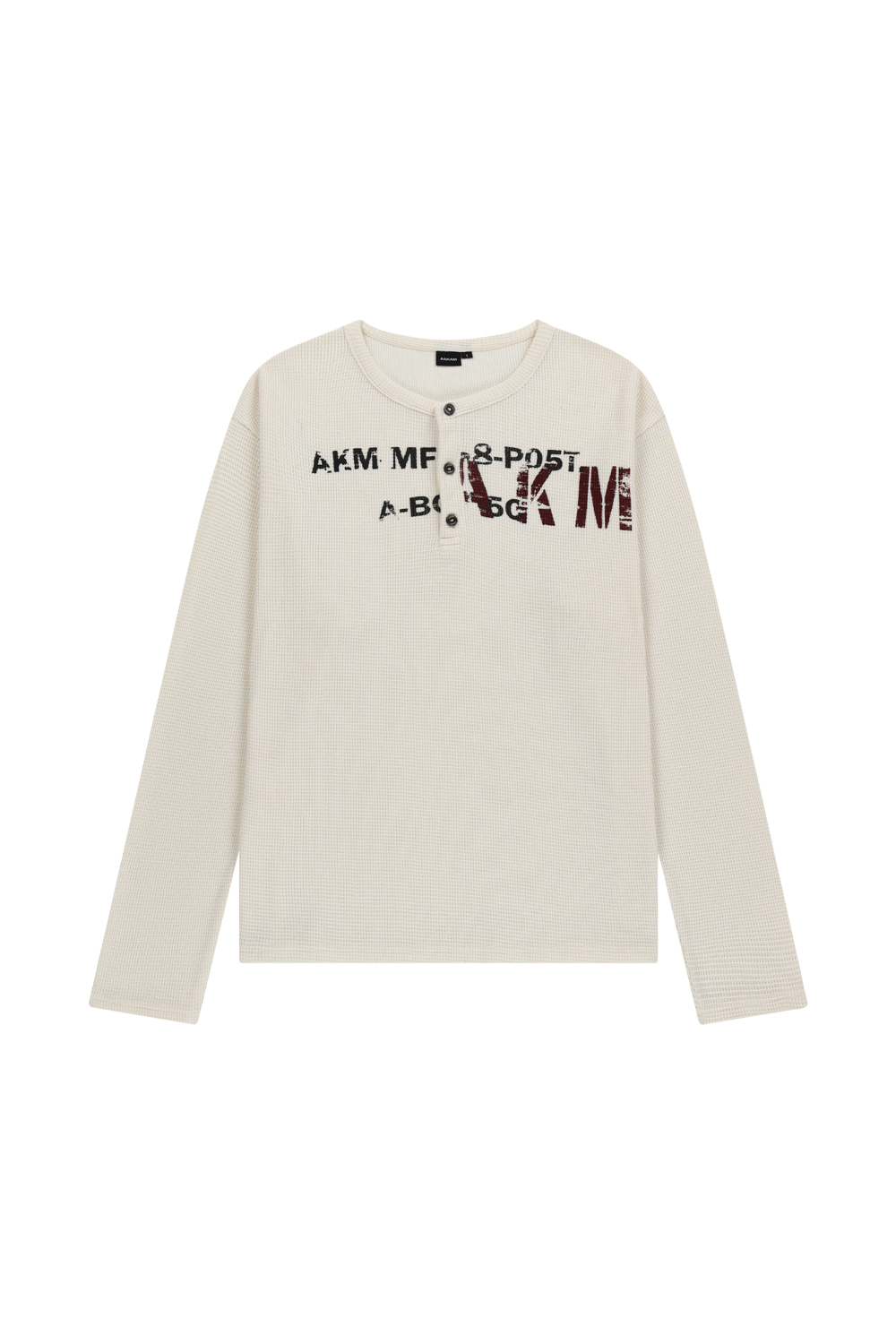 Waffle Henry Neck Long Sleeve (Ivory) | AAKAM