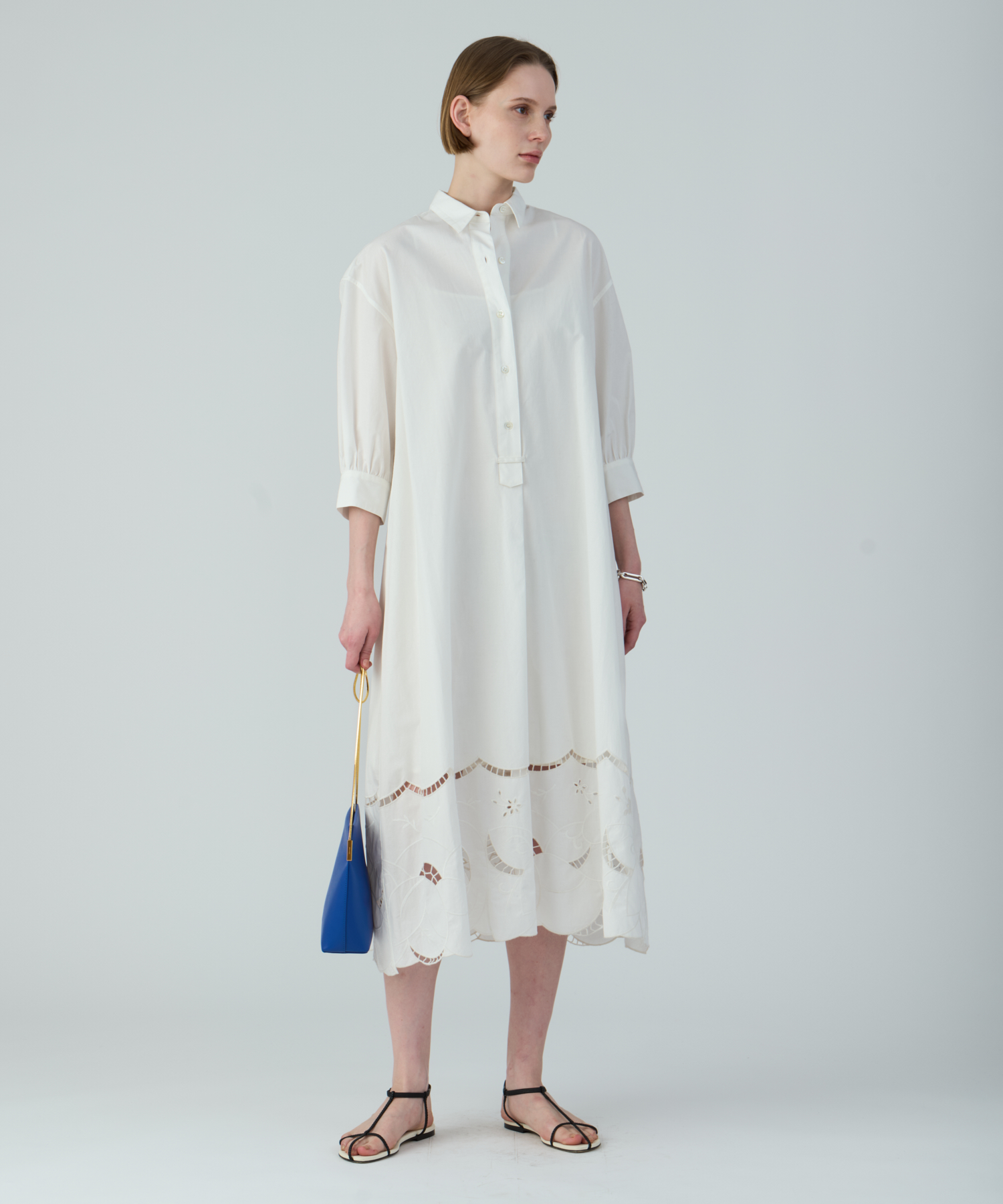 コットンリネンブレンドスカラップ刺繍ワンピース ｜ハウス オブ