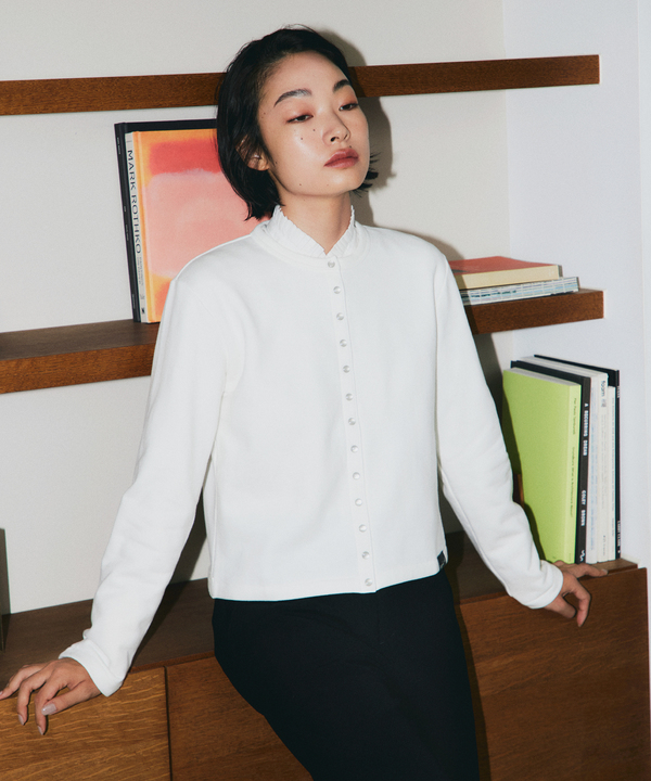 WEB限定 ロゴ コットン 長袖 カーディガンプレッション ｜agnès b