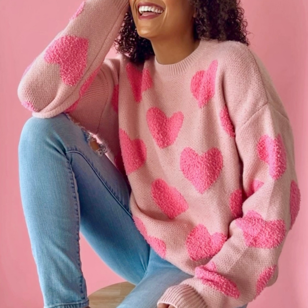 Darla: The Pink Heart Pattern Knit Sweater – East Of These