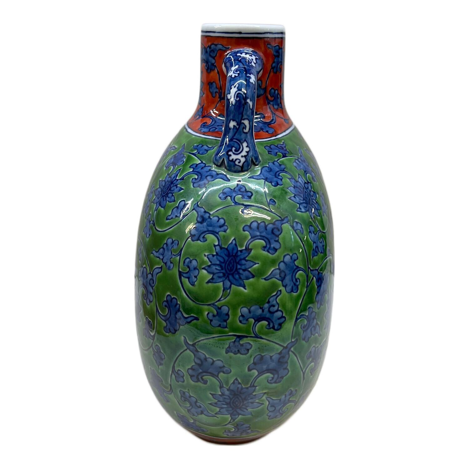 館林源右衛門 中蓋付手描きティリーフポット 茶葉入れ 緑彩葡萄絵 紅茶