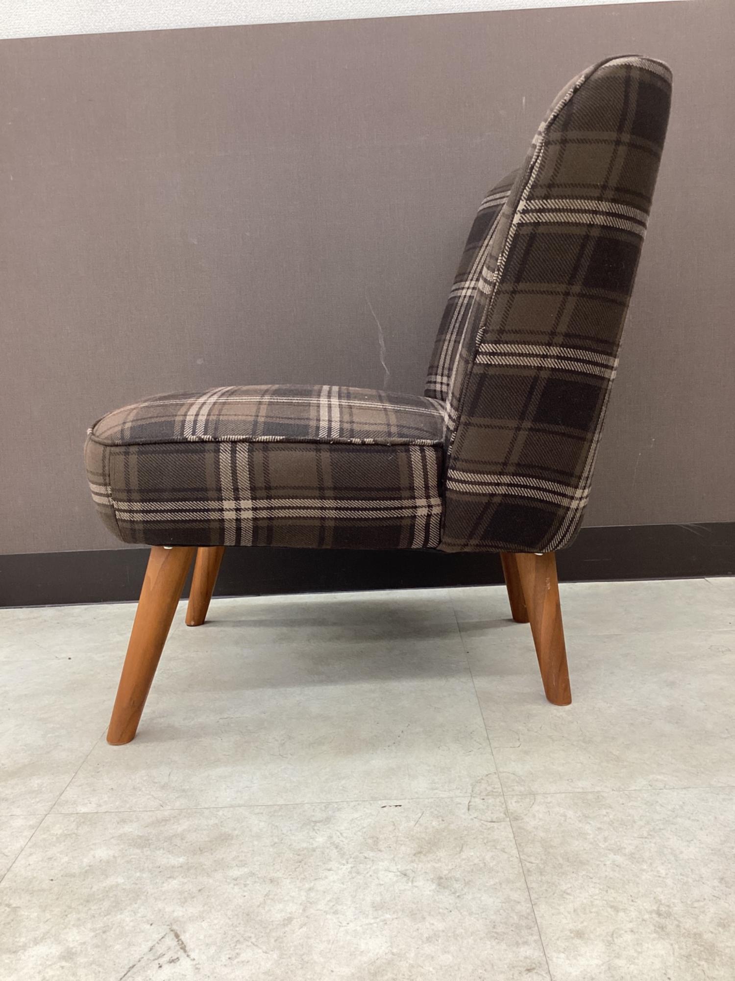 UNICO (ウニコ) 1人掛けソファー ブラウン×マルチカラー チェック柄