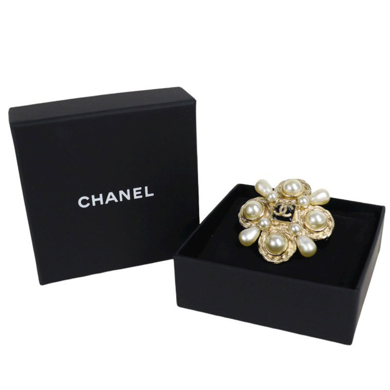 シャネル パールブローチ フェイクパール/GP ゴールド×ホワイト