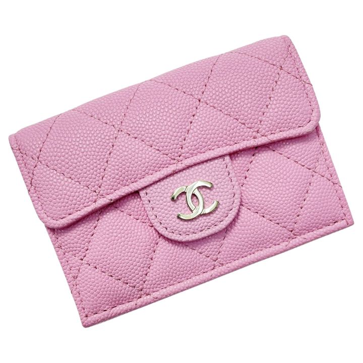 CHANEL シャネル フラップウォレット ピンク 3つ折り財布 キャビア