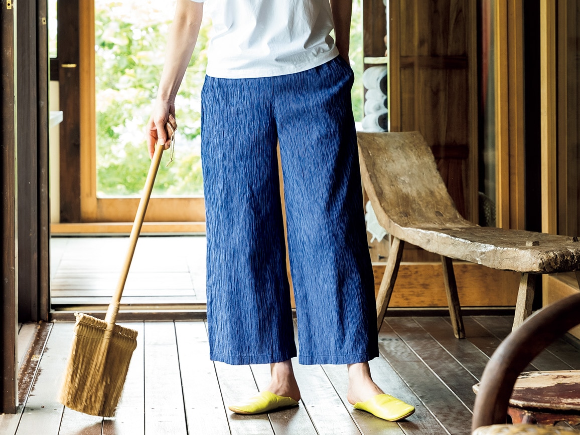 高島ちぢみ 涼やかホームパンツ（9分丈）(03_L 67_ネイビーブルー系