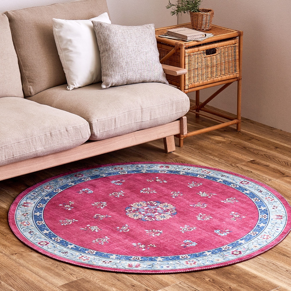 シノワズリデザインラグ ミュゲ 直径140cm ピンク 【直送品】 返品