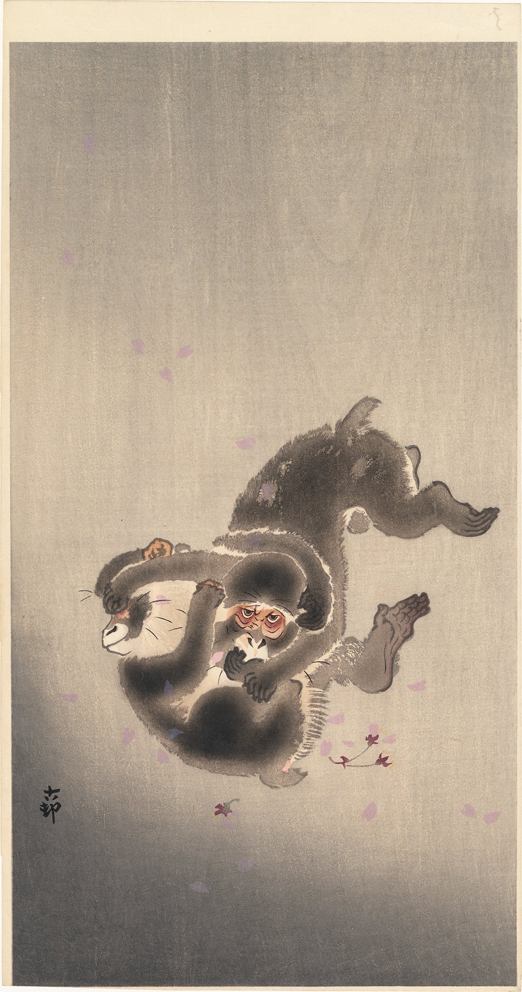 Koson 小原古邨 : Two Playing Monkeys 桜吹雪に小猿 – Egenolf