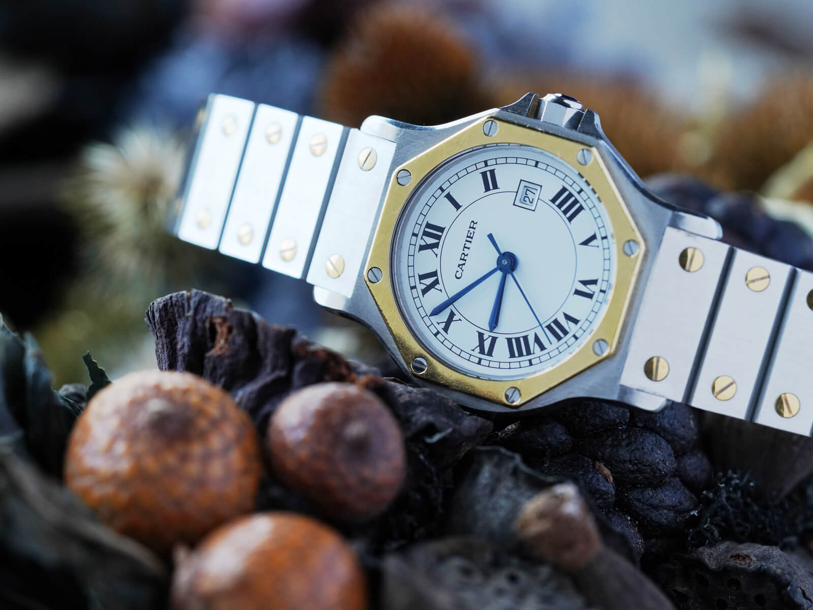 カルティエ/サントスオクタゴンLMデイト/ホワイトローマンダイヤル