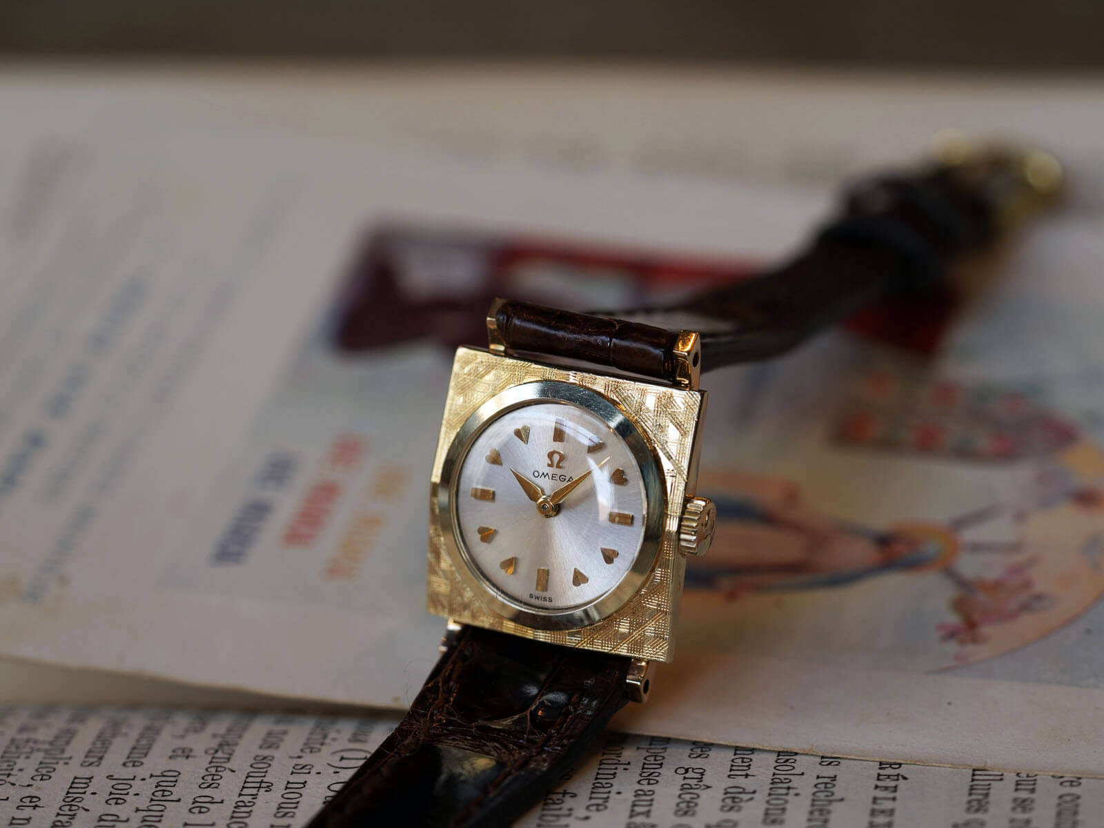 オメガ/スクエアケース/ハートインデックス/シルバーダイヤル/Omega