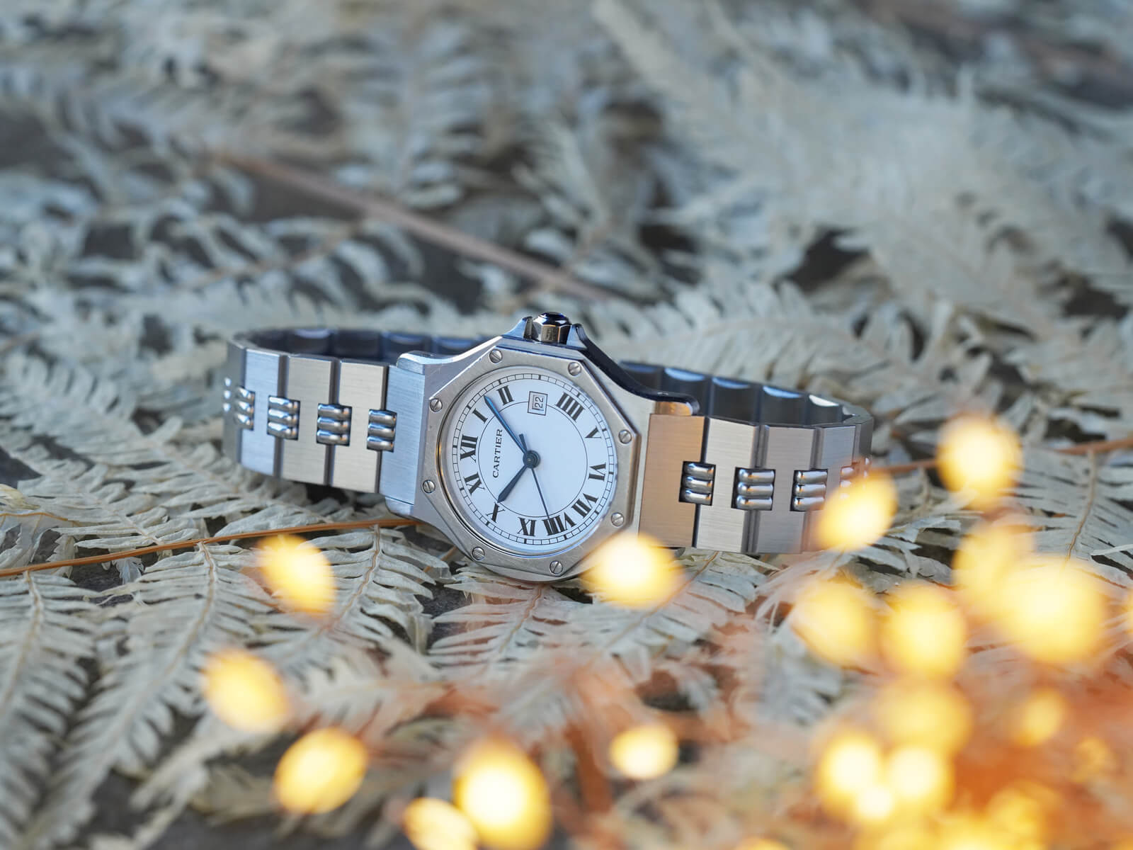 カルティエ/サントスオクタゴンLMデイト/ホワイトローマンダイヤル