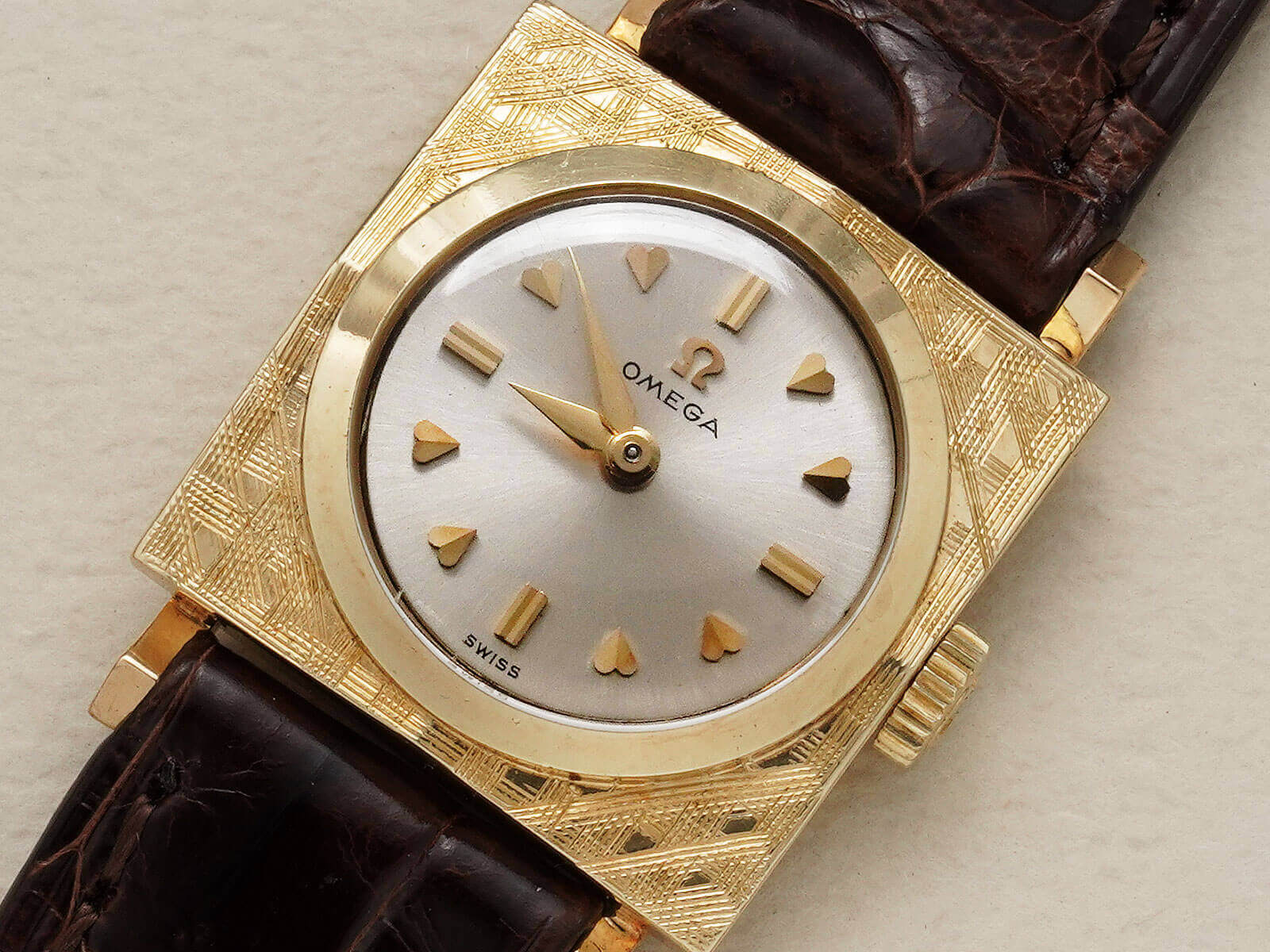 オメガ/スクエアケース/ハートインデックス/シルバーダイヤル/Omega