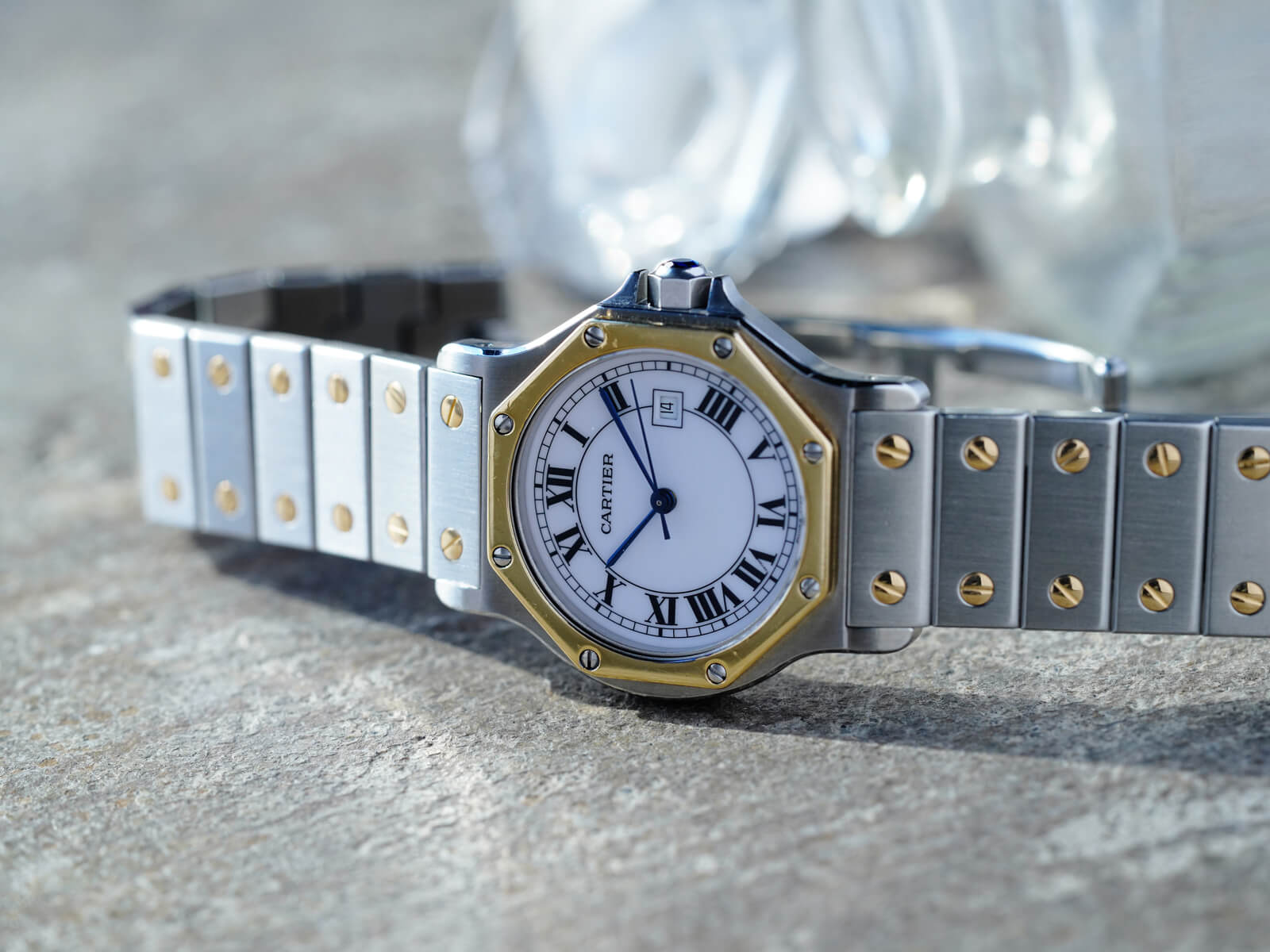 カルティエ/サントスオクタゴンLMデイト/ホワイトローマンダイヤル