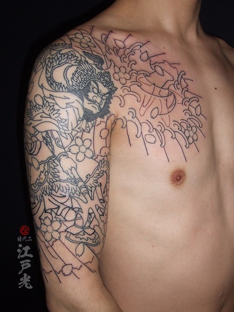 毘沙門天の刺青タトゥー：東京二代目江戸光 | 和彫りデザインの刺青