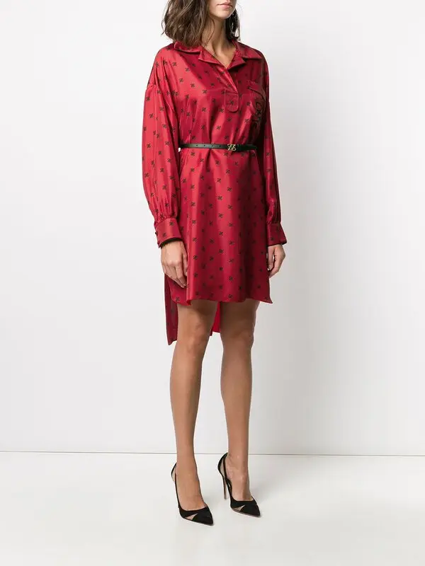 Fendi Karligraphy Motif Print Shirt Dress - Red | Editorialist