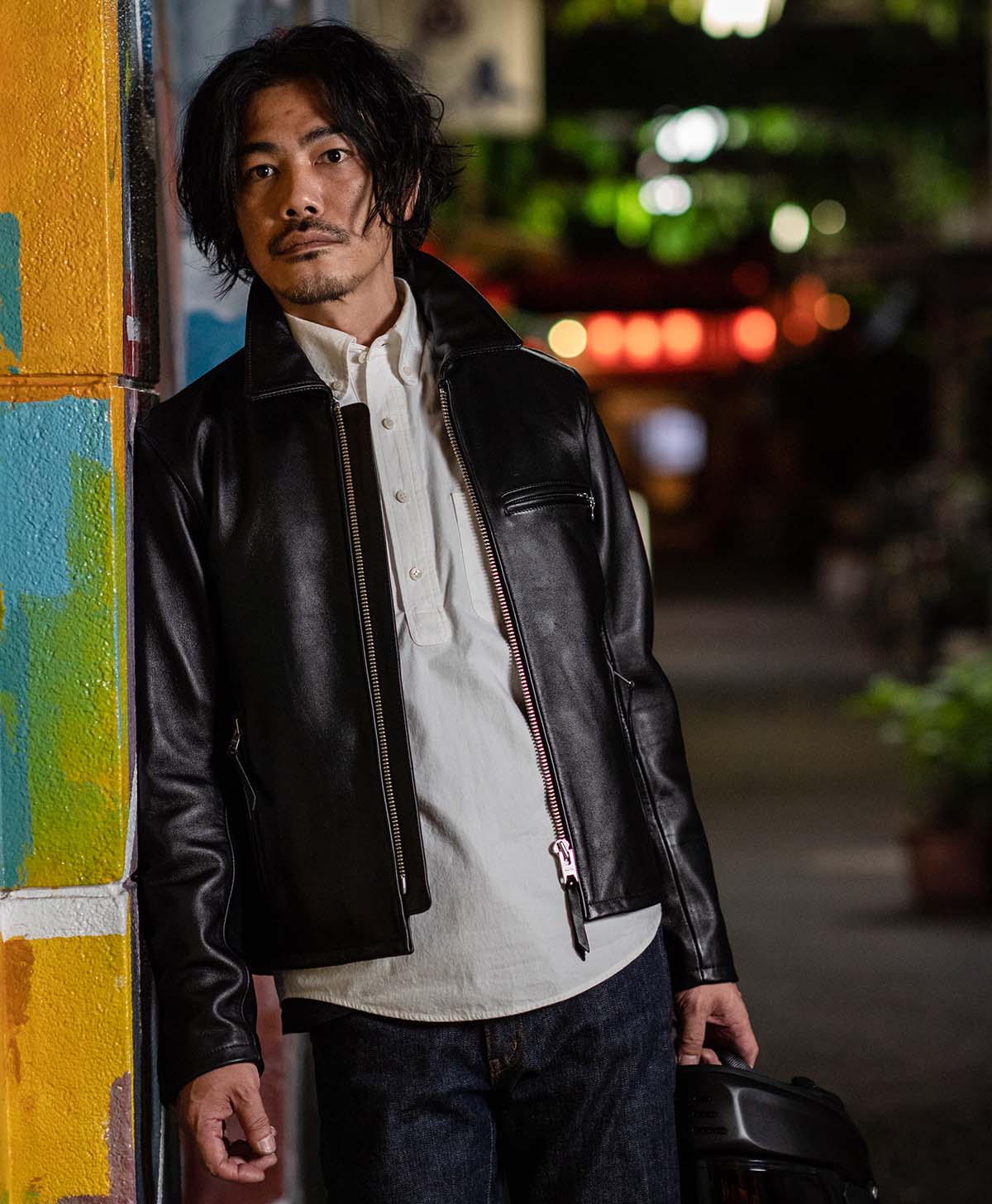 Single leather jacket with collar | Kadoya official online shop