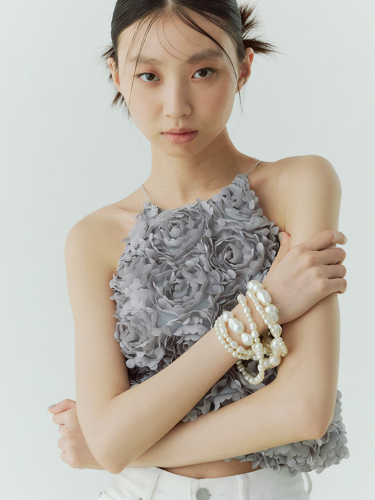 ボリュームフラワーモチーフアメスリトップス