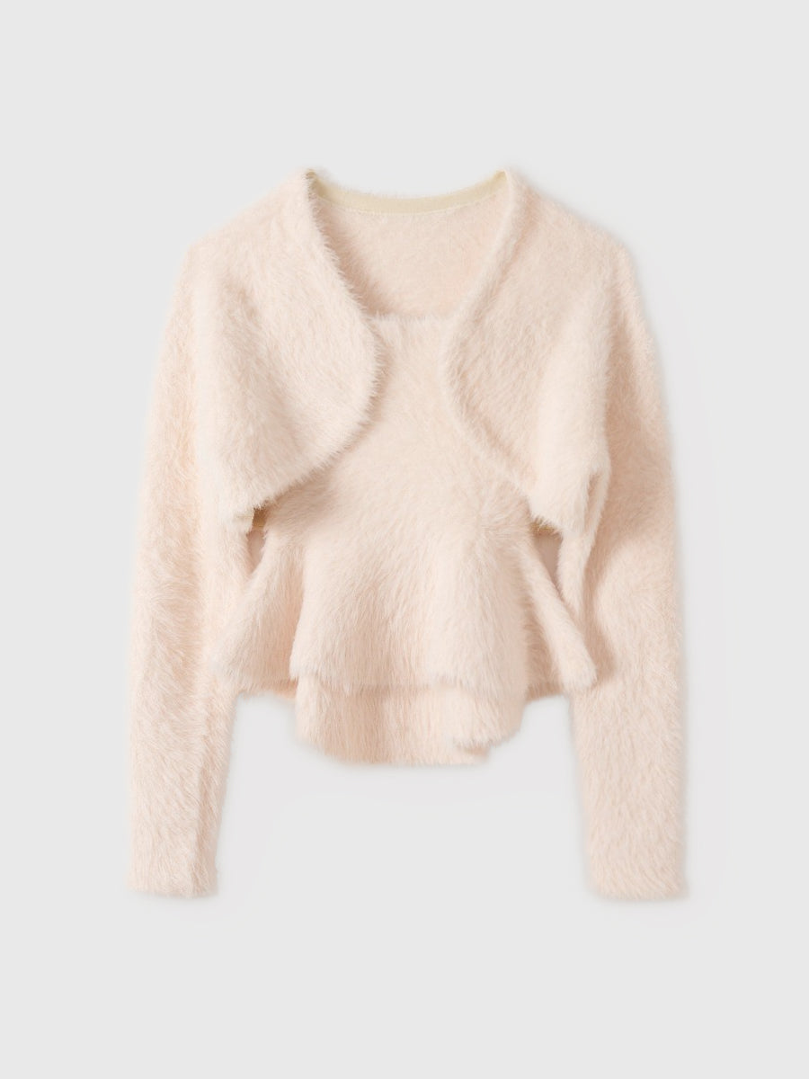 フェザーペプラムニットカーディガンセット