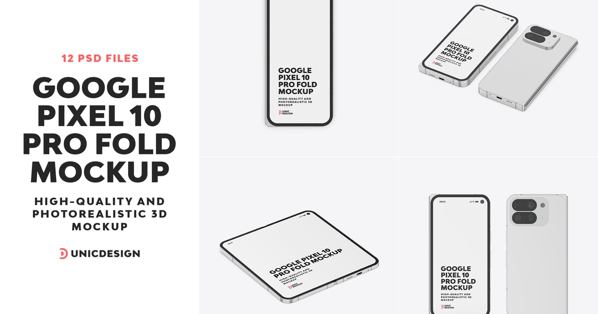 Google Pixel 10 Pro Fold Mockup, Product Mockups ft. google & 10