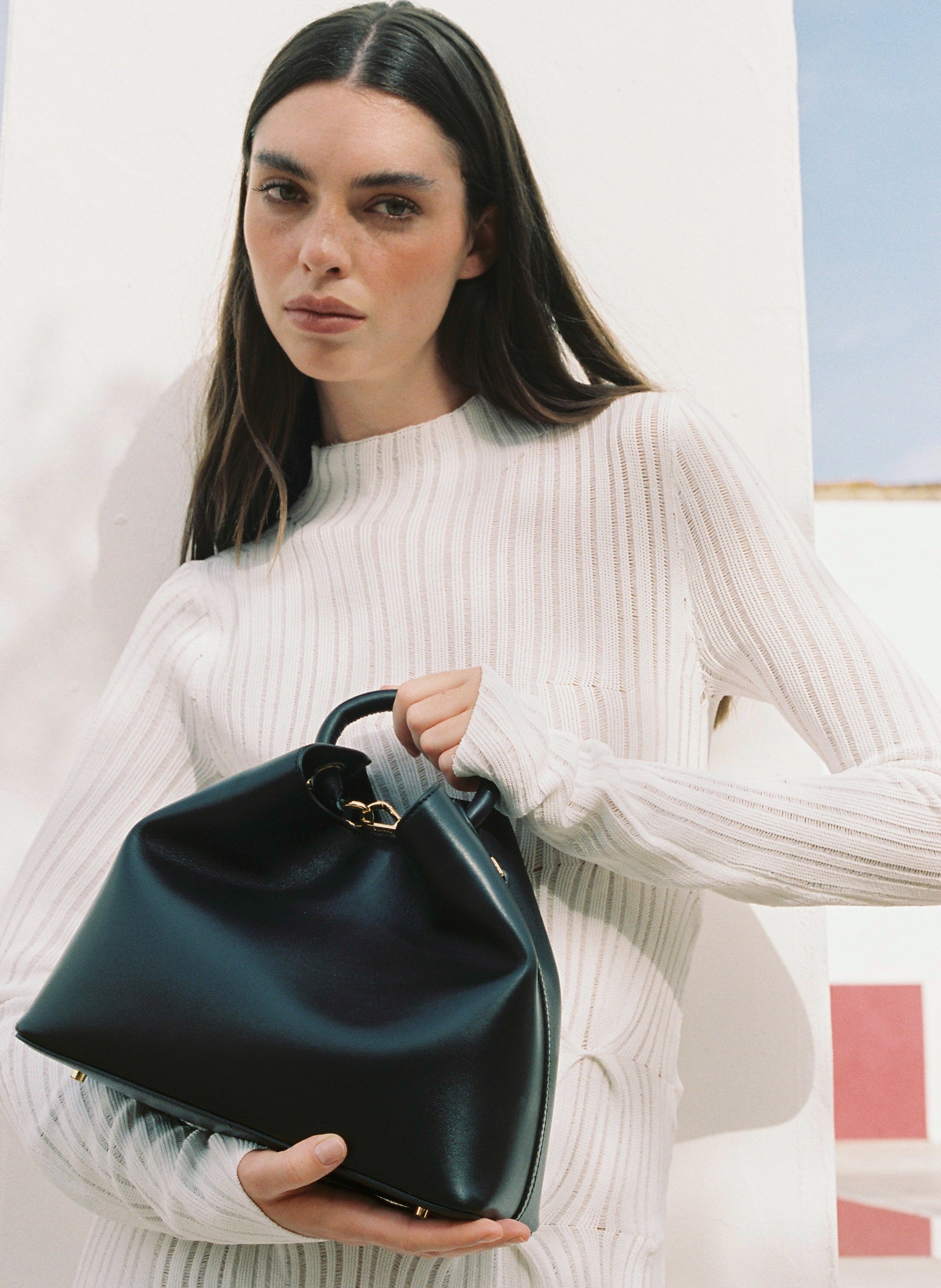 Raisin Leather Black - Leather Handbags for Women - Elleme