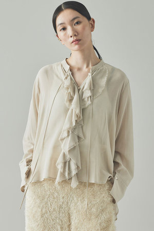 Curensology(カレンソロジー)｜ウールミックスボイルフリルブラウス