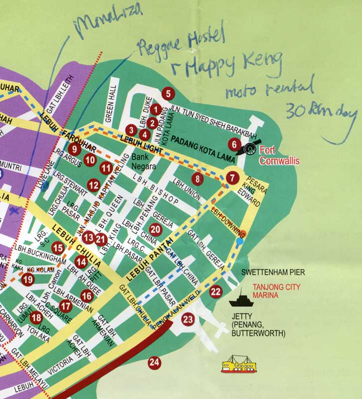 tourist map of the British area of Georgetown on the island of