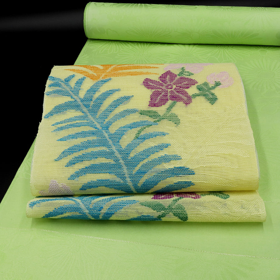 帯屋捨松 夏八寸名古屋帯 シダと小花文 – EMON