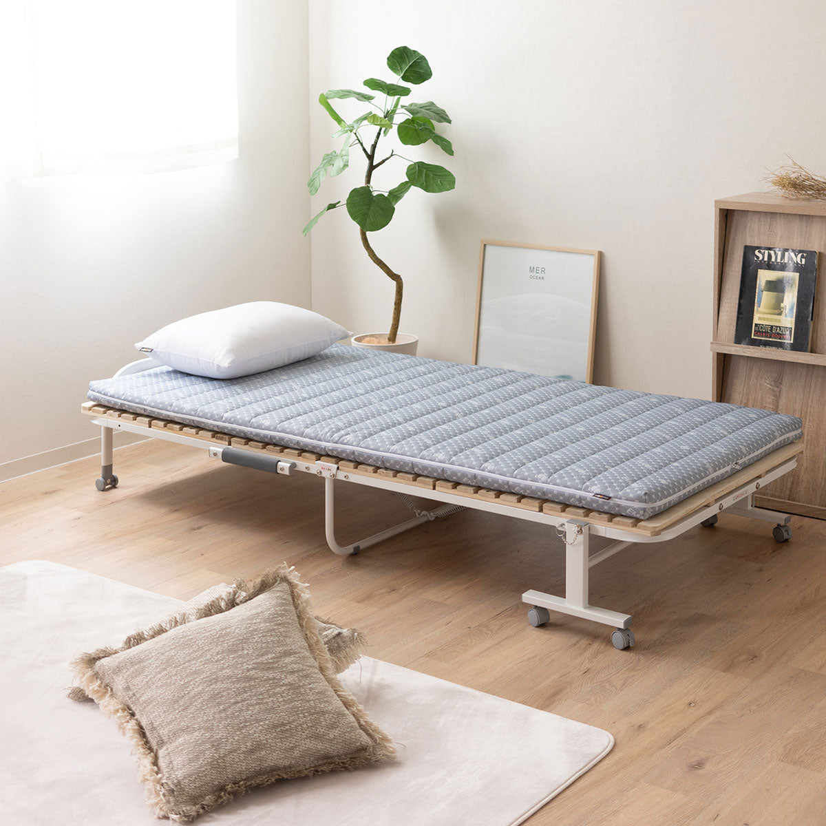 マットレス 折りたたみすのこベッド セット シングル キャスター付