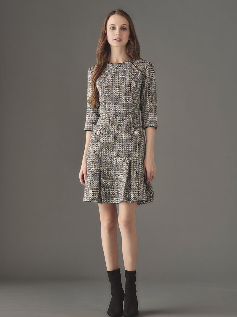 Half sleeve piping tweed one-piece- | エミリアウィズ 公式