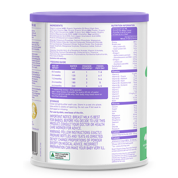 Bubs（バブズ）オーガニック粉ミルク ステップ1（0～6カ月）大缶 800g