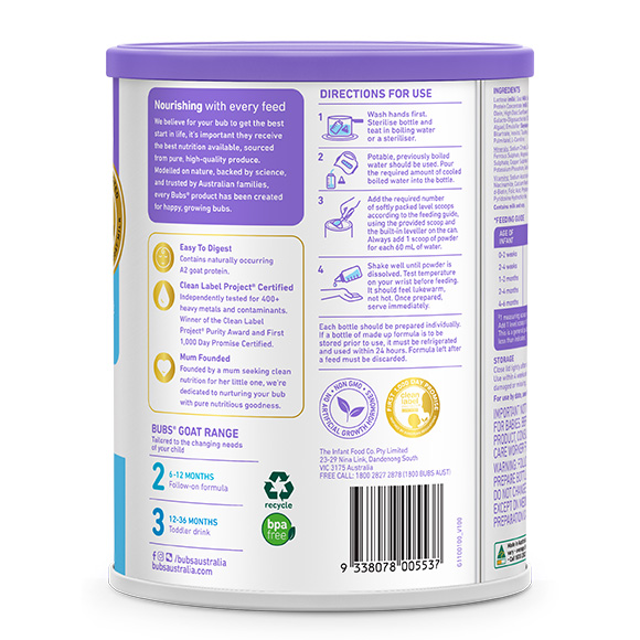 Bubs（バブズ）ヤギ・ゴートミルク ステップ1（0～6カ月）大缶 800g