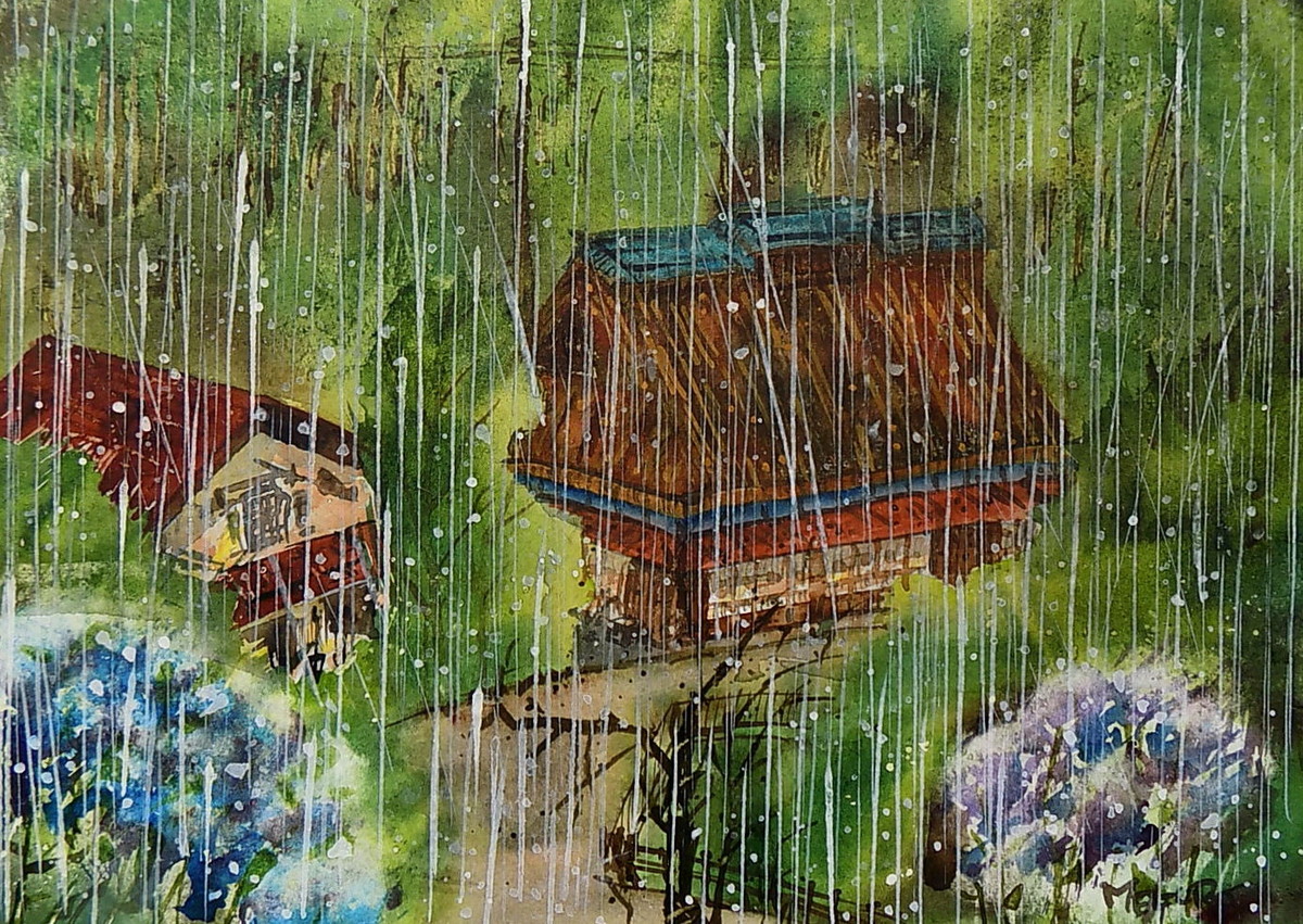 紫陽花咲く雨風景」 by 山田太郎｜Artmeter｜暮らしを彩るアートが