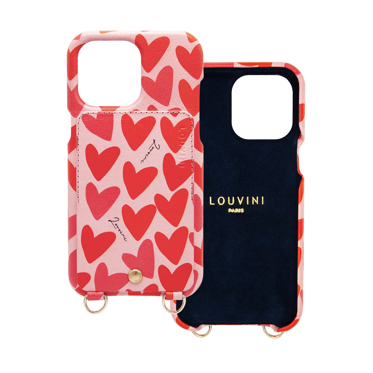 Louvini iPhone case hearts print in pink and red