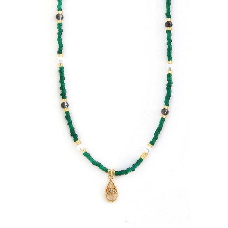 N-354) 透かしドロップチャーム付ビーズネックレス | ビーズ・パーツ