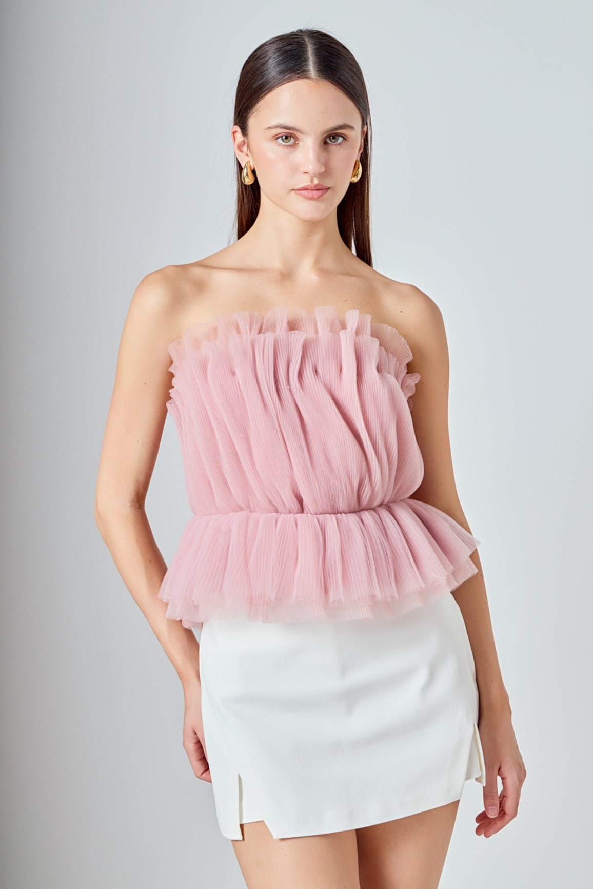 Strapless Tulle Peplum Top – Endless Rose