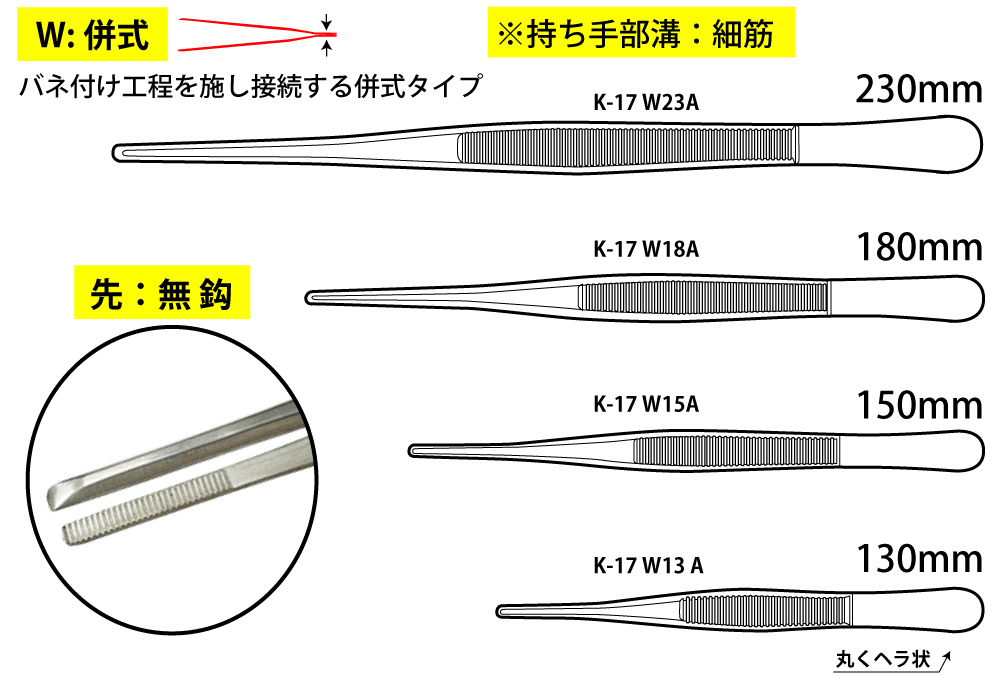 k-17チタンピンセット W13A 品番173213 全長130mm | コクゴeネット