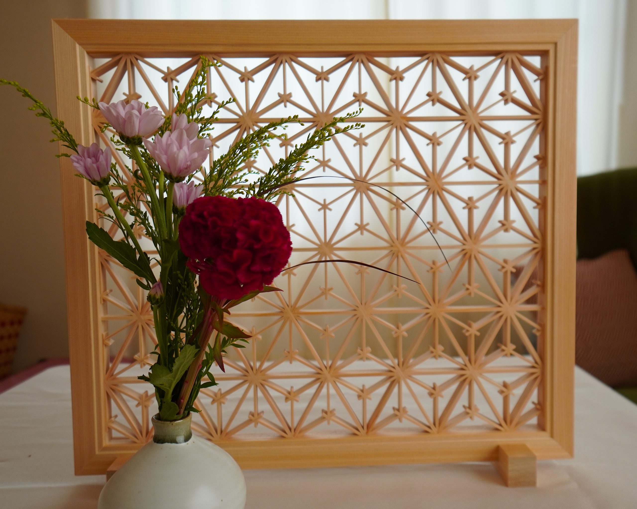 34 ❣️特価❣️麻の葉組子2枚一組 木製額縁 166 ❣️特価❣️麻の葉組