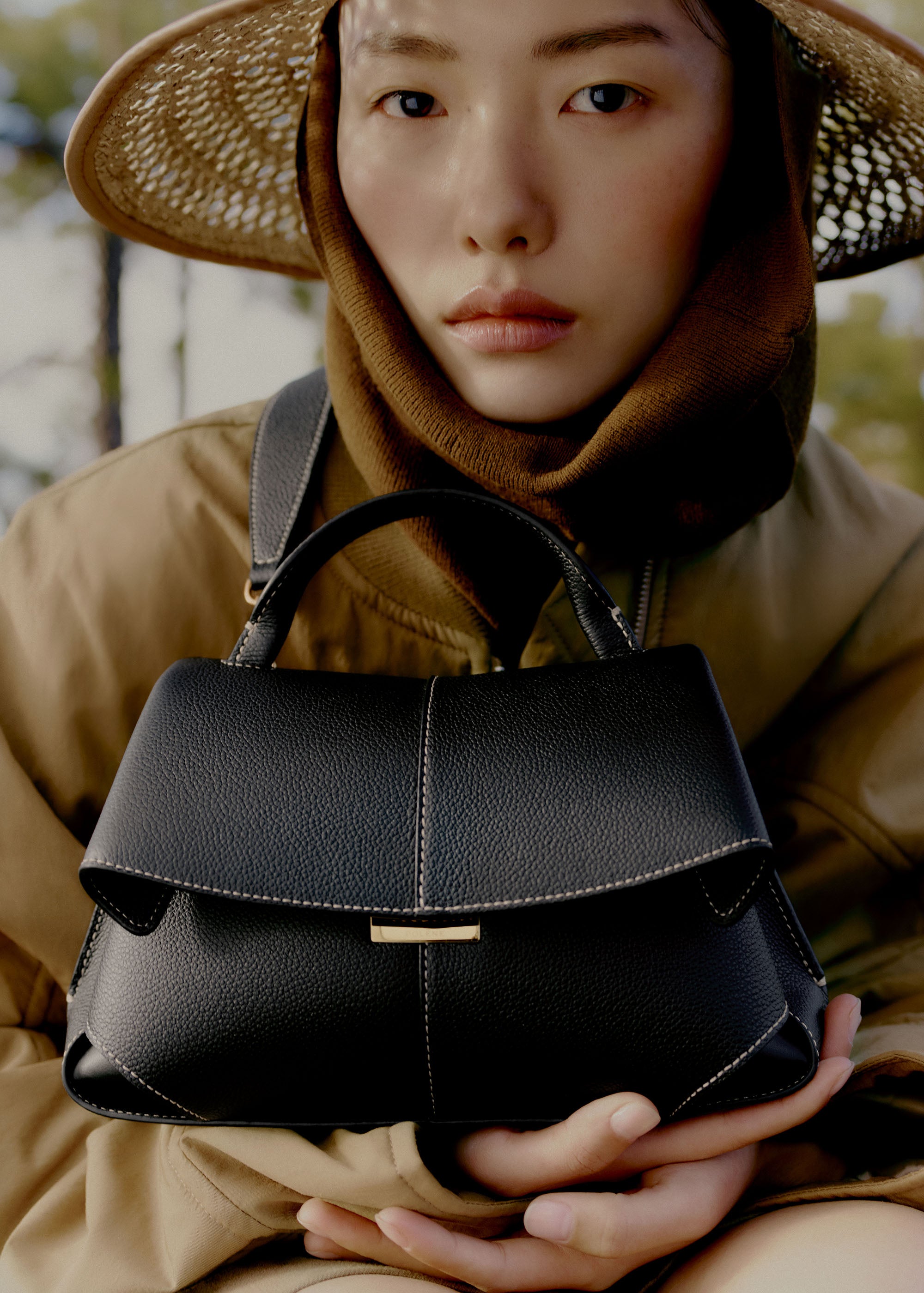 Polène | Bag - Mokki Mini - Textured Black with Ecru Stitching