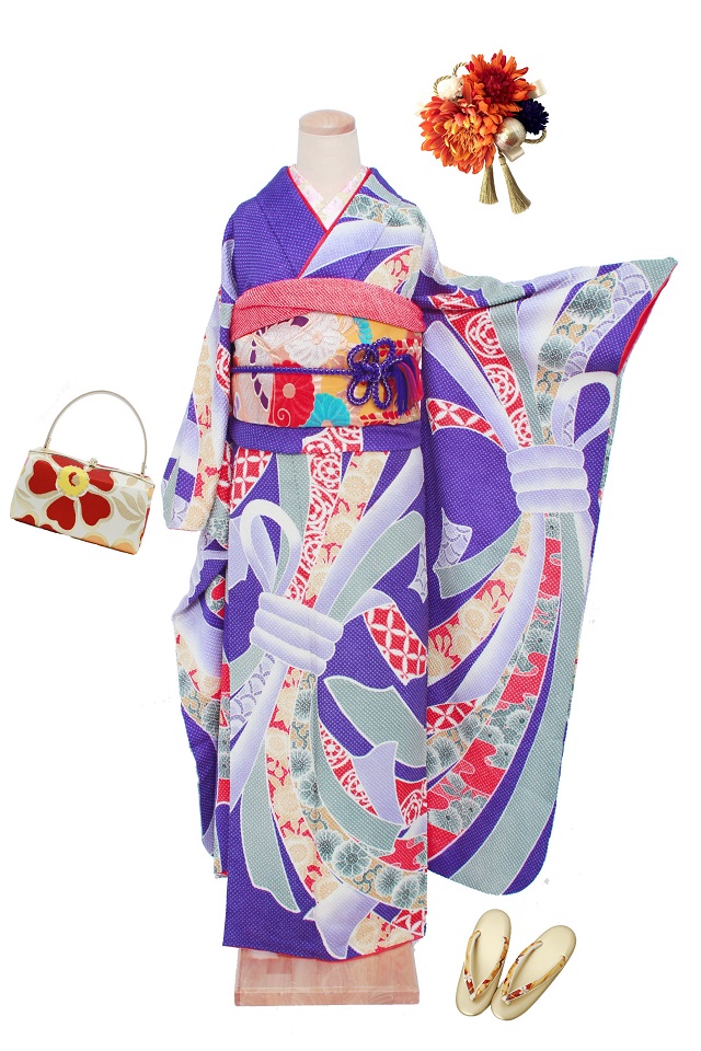 桜】振袖・紫 束ね熨斗 No.F28 / 縁 -enishi-