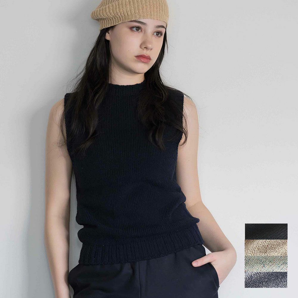 シルク100％ モックネック ノースリーブニット 日本製