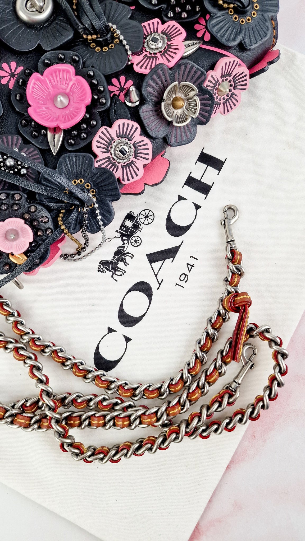 Coach 1941 Dinky With Wild Tea Roses & Fringe in Black & Pink