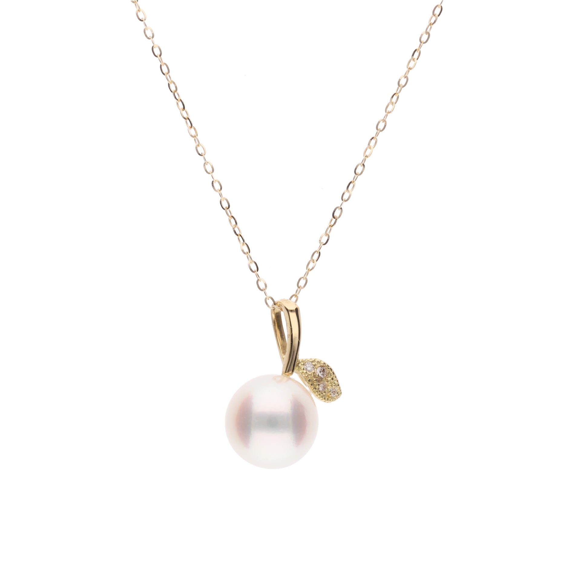 姫果】無調色 アコヤパール（8mm・ラウンド系）天然ダイヤモンド K18