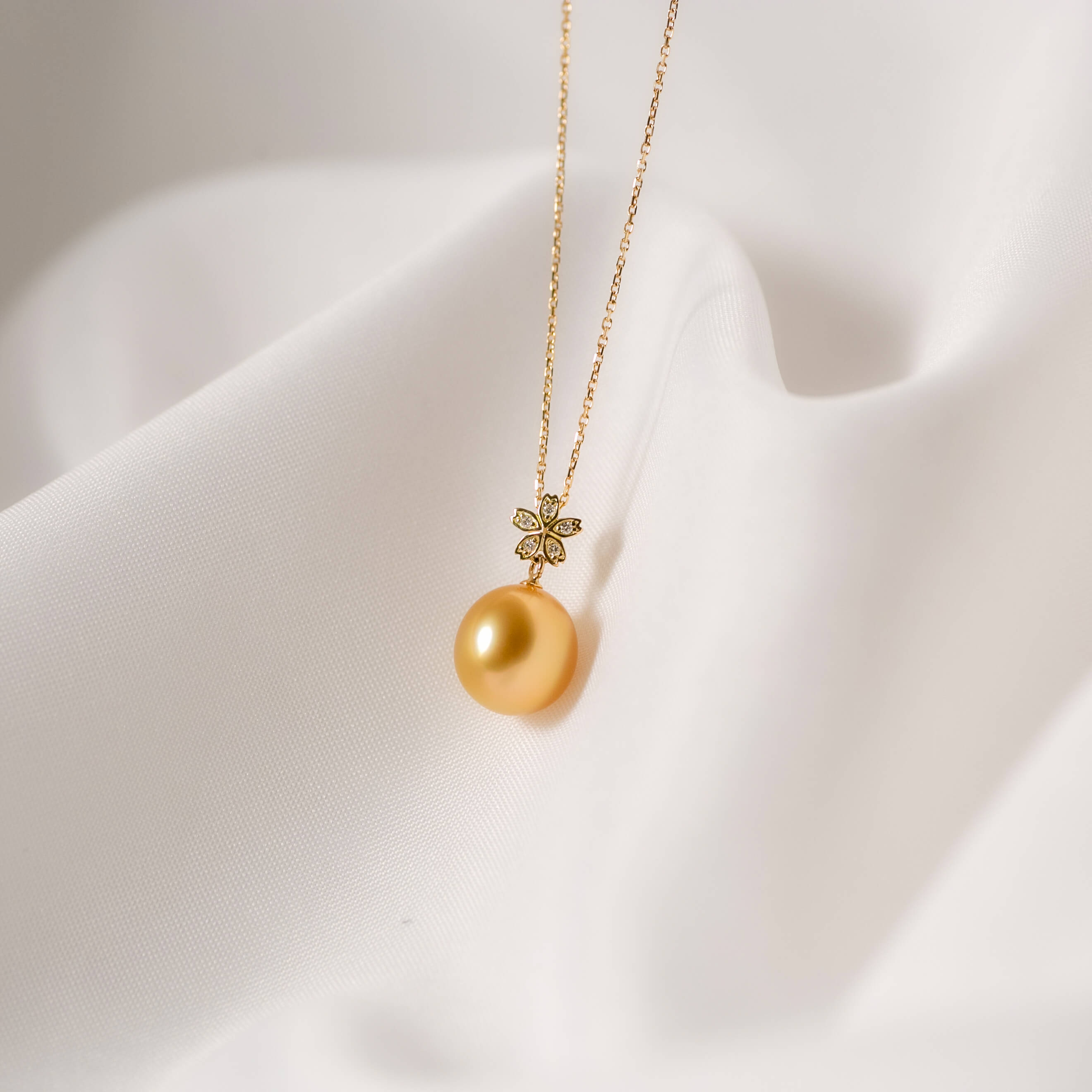 星桜】ゴールデンパール ダイヤモンド イエローゴールド ペンダント