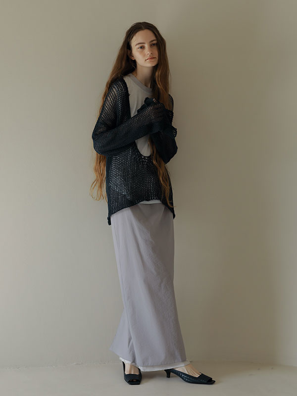 ナローストラップレザーメッシュミュール(36 OFF WHITE): シューズ