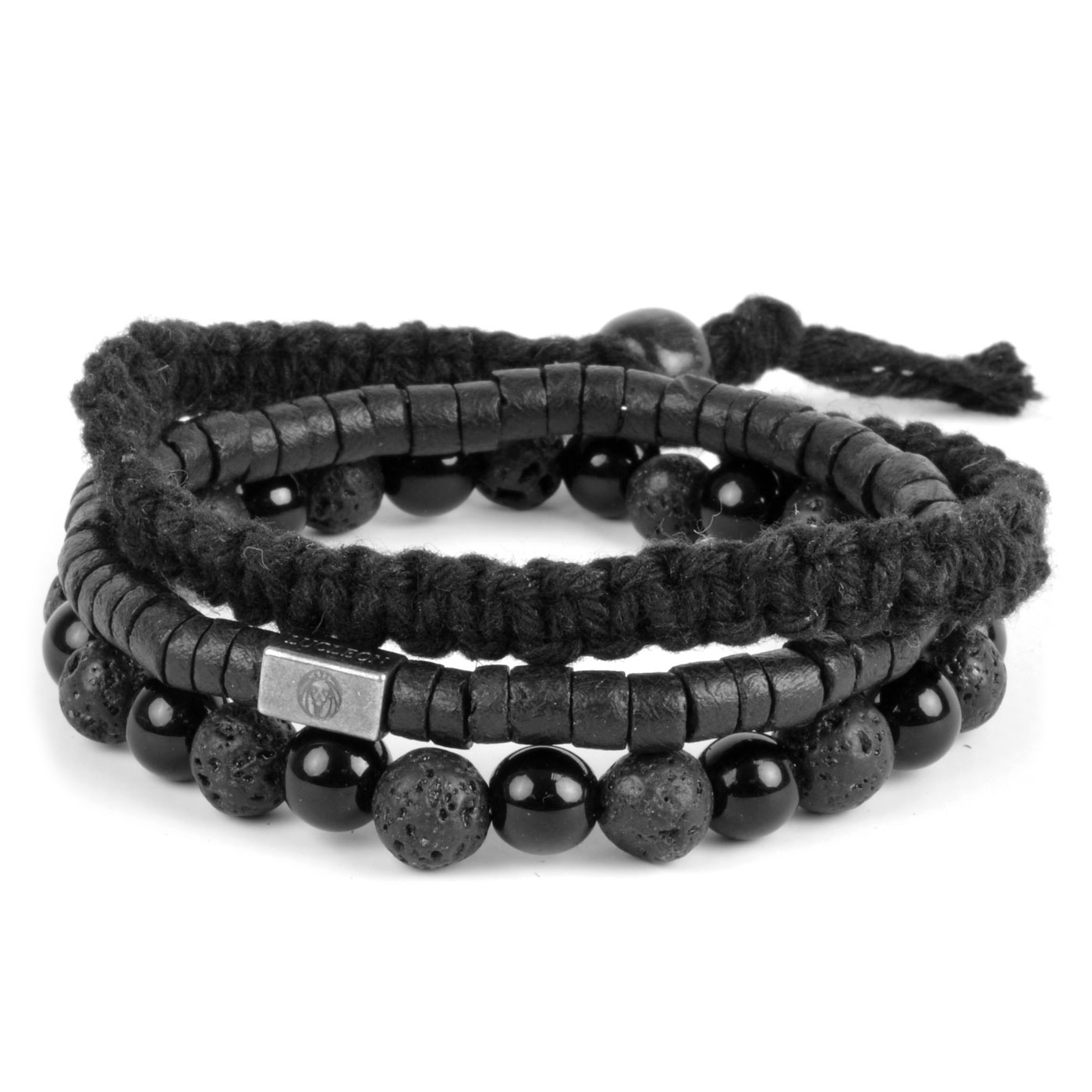 Black Lava Rock, Onyx & Coconut Bracelet Set | In stock! | Lucleon