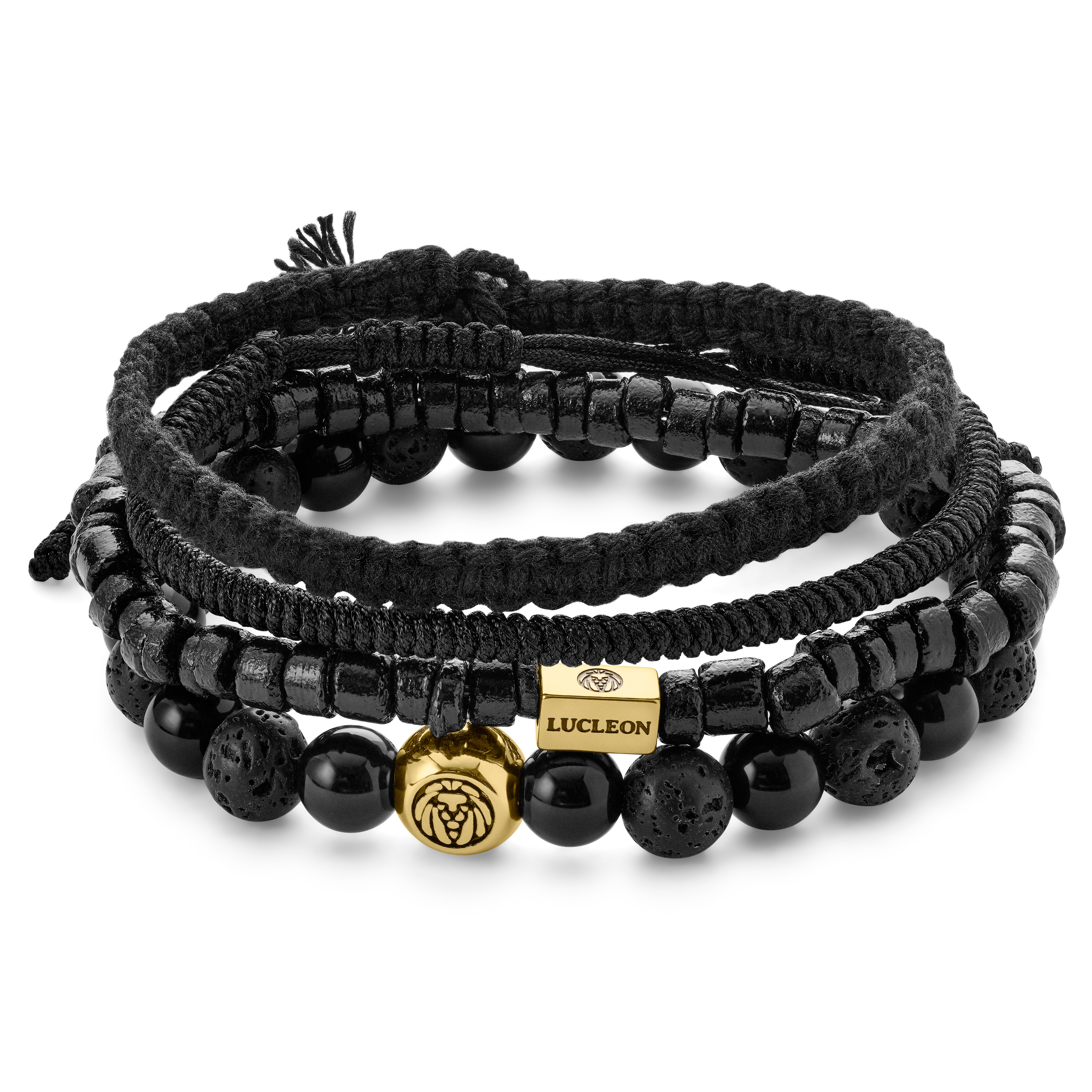 Black Lava Rock, Onyx & Coconut Bracelet Set | In stock! | Lucleon