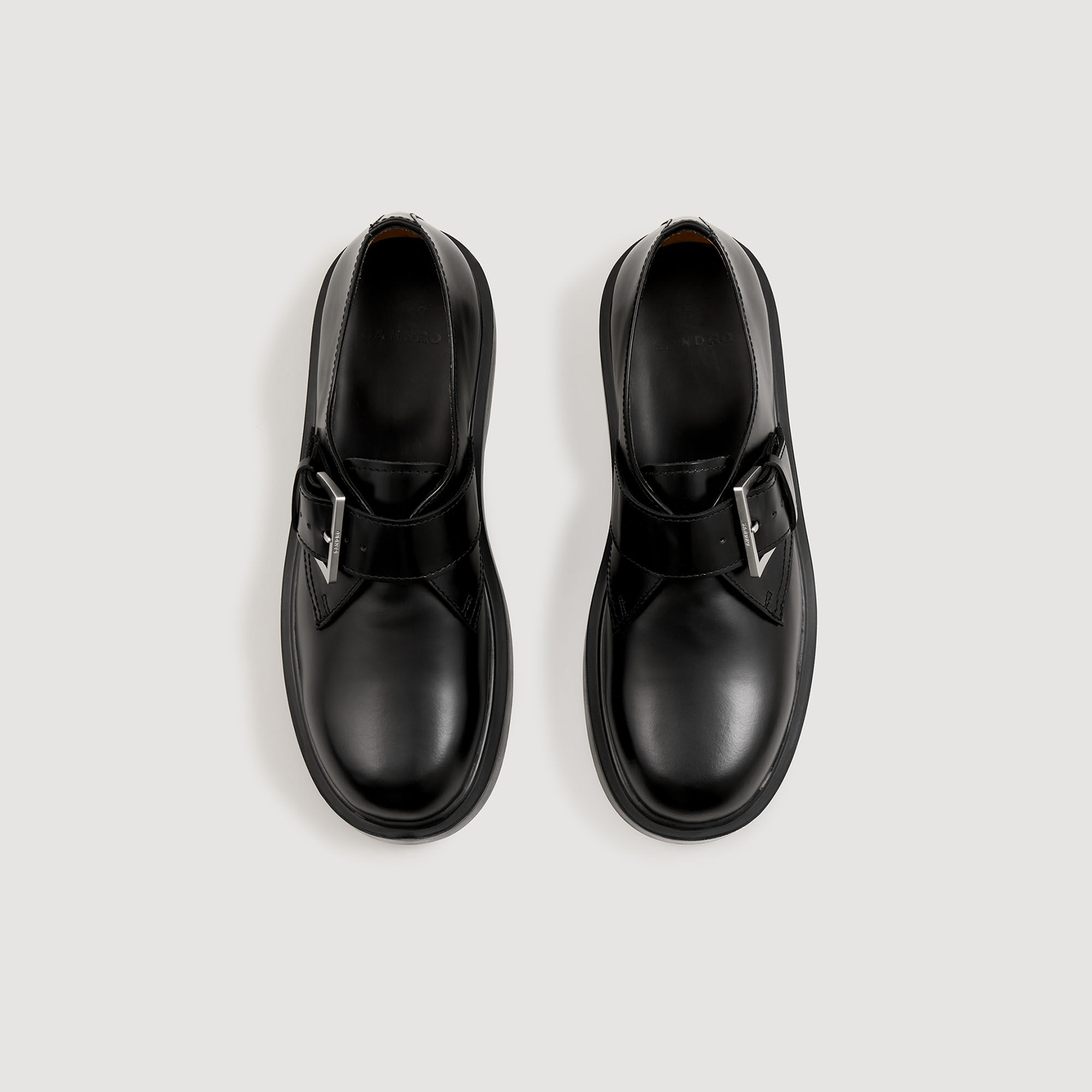 Glazed leather derbies black / gray for Men | Sandro Paris